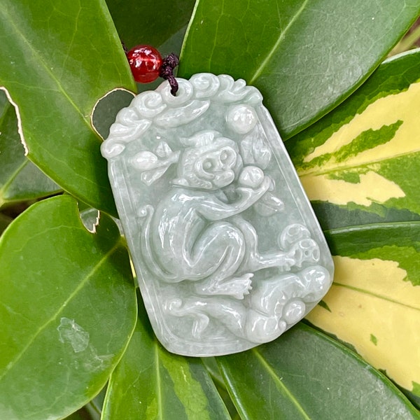 Véritable pendentif singe en jade blanc, collier année du zodiaque chinois du singe, breloque prénom gravé personnalisé, cadeau bijoux en jadéite homme femme