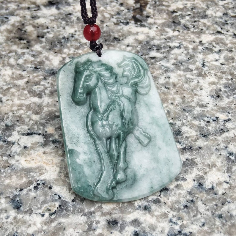 real green Chinese zodiac jade horse necklace charm