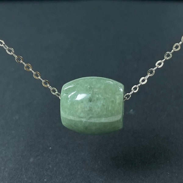Real Jade Necklace for Women, Genuine Green Jadeite Lucky Chinese LuluTong, Jade Silver Jewelry, Round Circle China Jade Barrel Feicui Tube