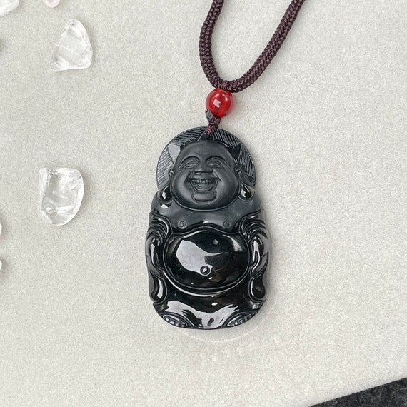 Pendant Buddha Maitreya in Black Obsidian - Artisan d'Asie