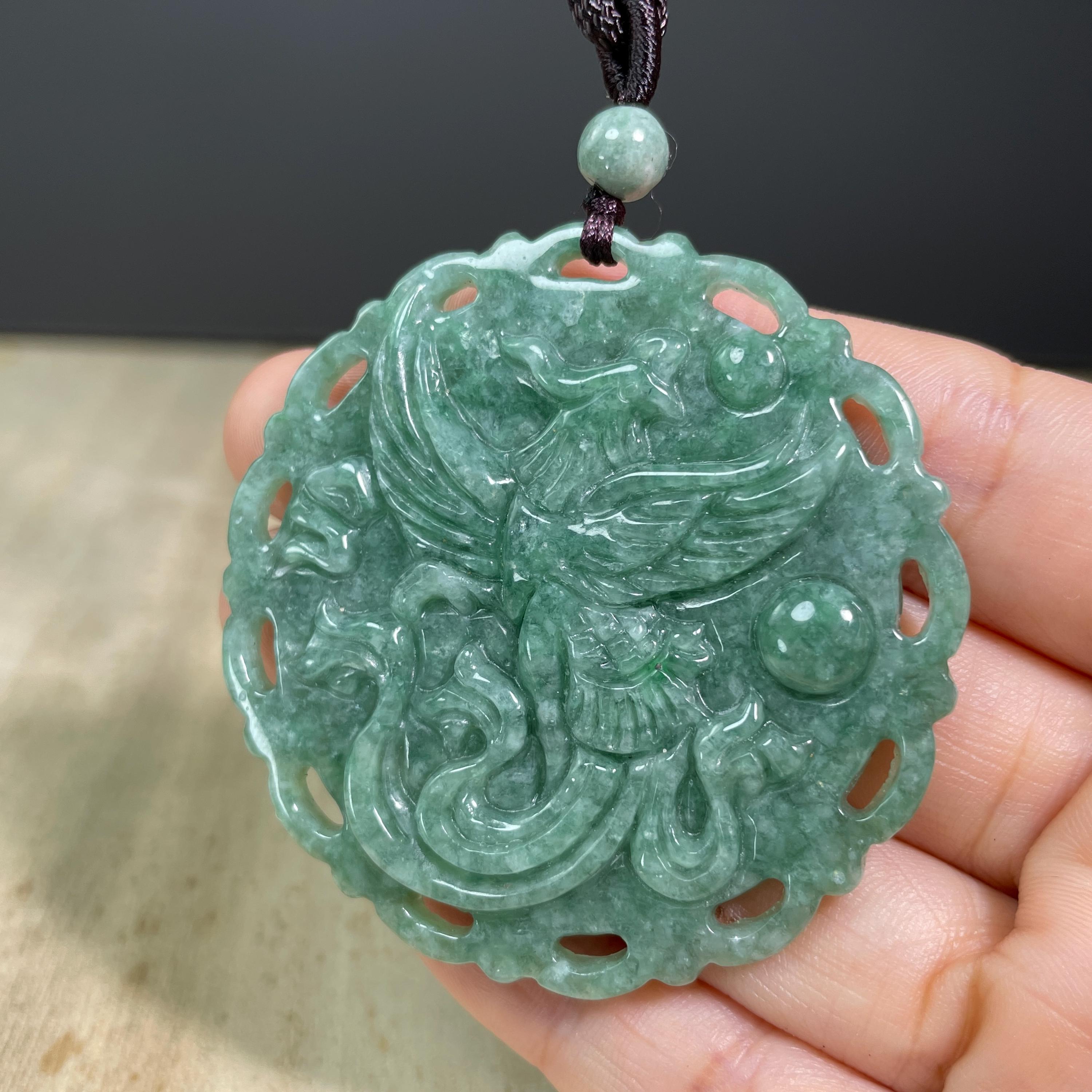 Real Green Jade Phoenix Necklace , Chinese Fenghuang Feicui Pendant ...