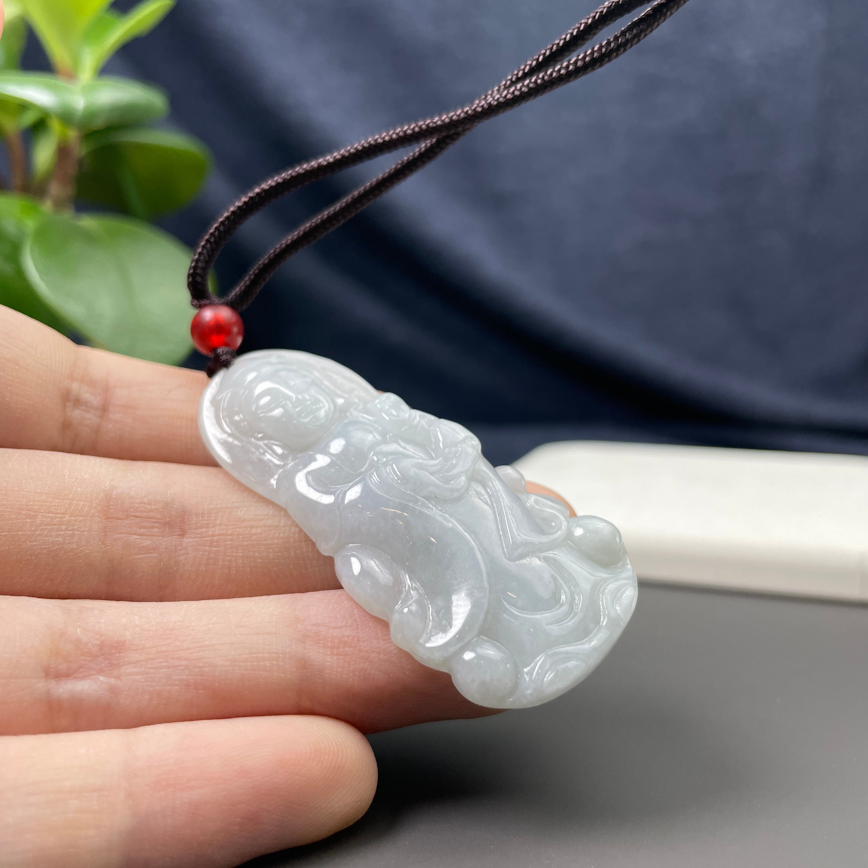 Real Jade Guanyin Necklace, Genuine Green Jadeite Guan Yin Pendant ...
