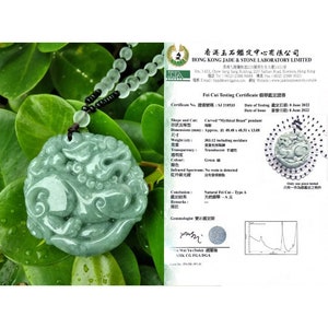 Real 2-sided Carving Kirin Qilin Green Jade Necklace, Type A Jadeite Pendant, Certificate Handcrafted Myth Creature Protective Charm, Men