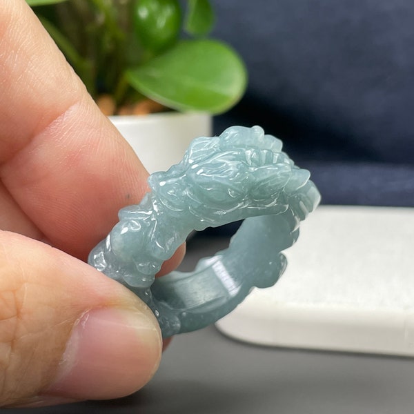 Jade Dragon Ring, Year of the Dragon, Donut Necklace, Feicui Big Thumb Ring Band, Jadeite Chinese Jewelry, Art Craft Gift Idea, Men Women