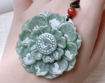 本物の氷のような白い翡翠彫刻の花の蘭のペンダント、手作りの