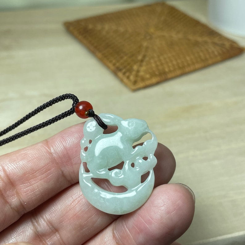 Jade Rabbit Charm Year of the Rabbit 2023, Real Jade Bunny Charm, Chinese Zodiac Pendant ...