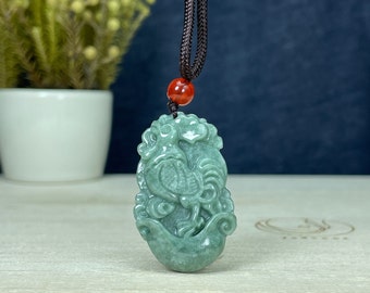 Real Jade Rooster Pendant, Chinese Zodiac Year of Rooster Chicken Necklace, Personalized Engraved Name Charm, Jadeite Jewelry Gift Men Women