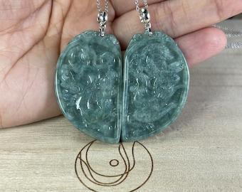 Real Jade Dragon Phoenix Charm Necklace: Sterling Silver Couple Pendant, Jewelry Set