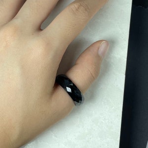 Real Fine Black Jade Ring Men, Genuine Facet Stacking Ring Band, Untreated Chinese Protection Feicui Jewelry, Plain Bague Cool Gift, Women image 2