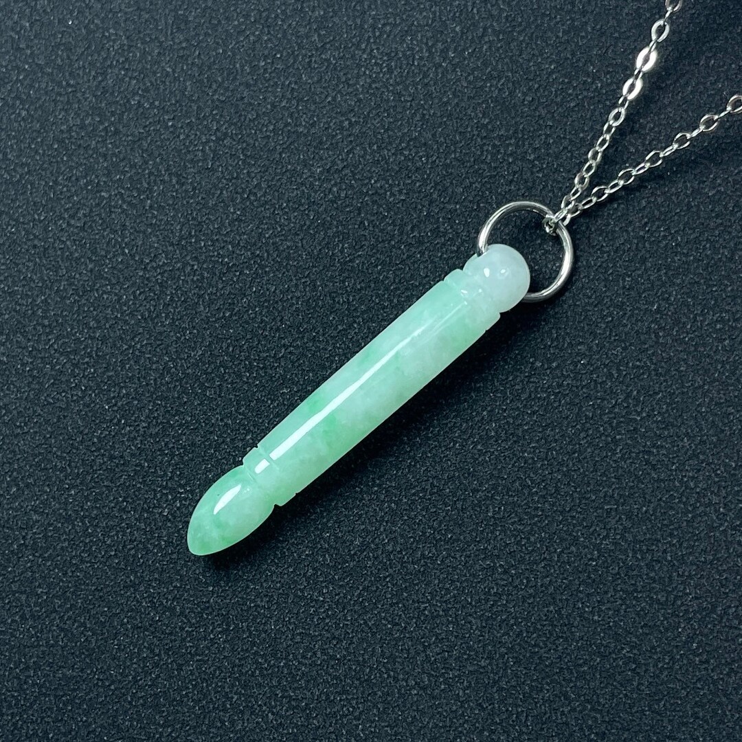 Real Icy Green Jade Necklace, Chinese Carving Paint Caligraphy Writing ...