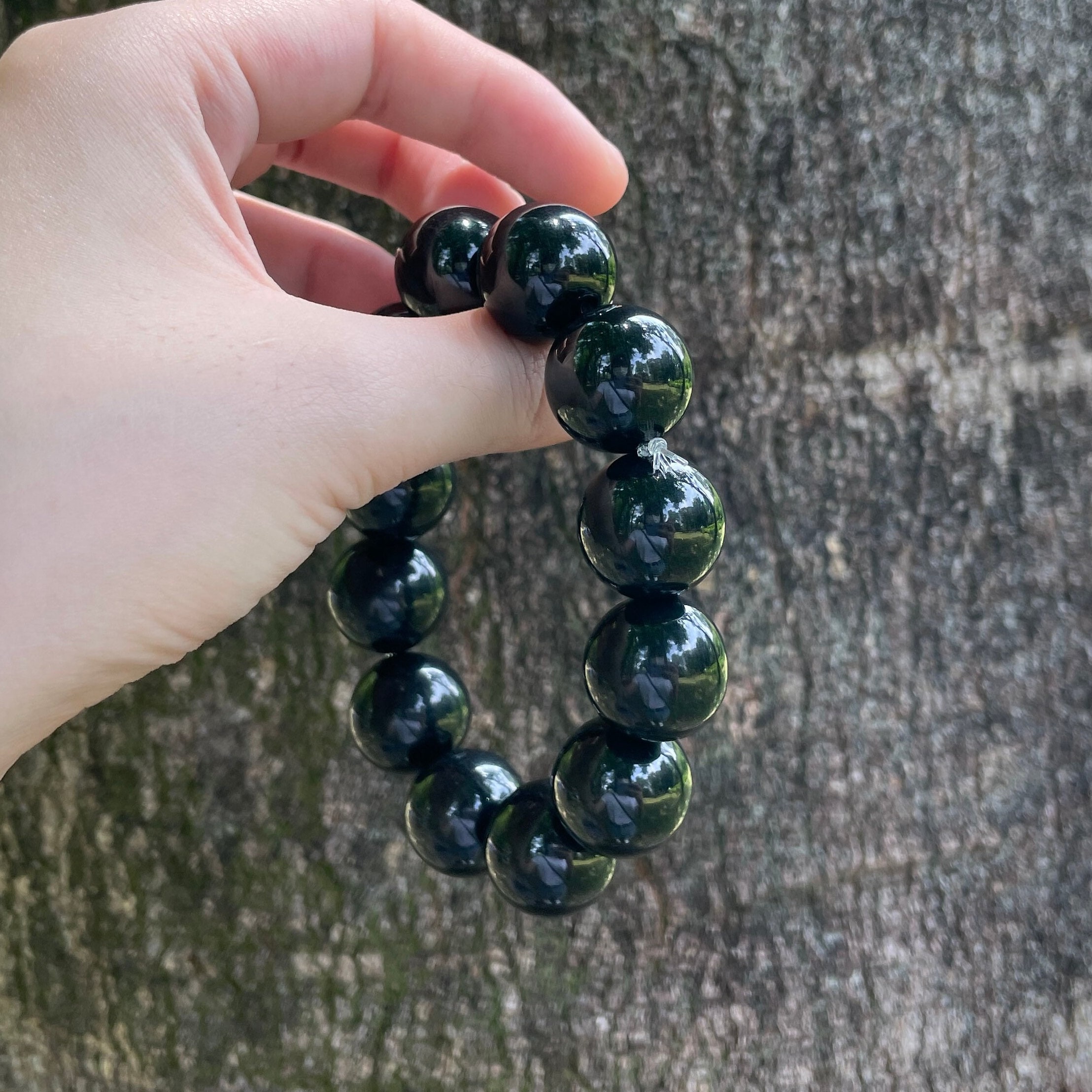 20mm Natural Gold Obsidian Black Jade Crystal Bead Beads Bracelet Bangle 7.5