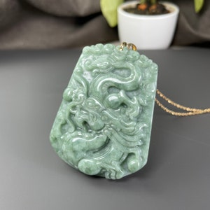 Year of the Dragon, Real Jade Dragon Charm Necklace, Green Jade Pendant Men Jewelry, Lucky Chinese Carving Tag, Lunar New Year Gift Women