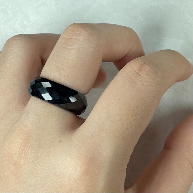 Real Fine Black Jade Ring Men, Genuine Facet Stacking Ring Band, Untreated Chinese Protection Feicui Jewelry, Plain Bague Cool Gift, Women image 6