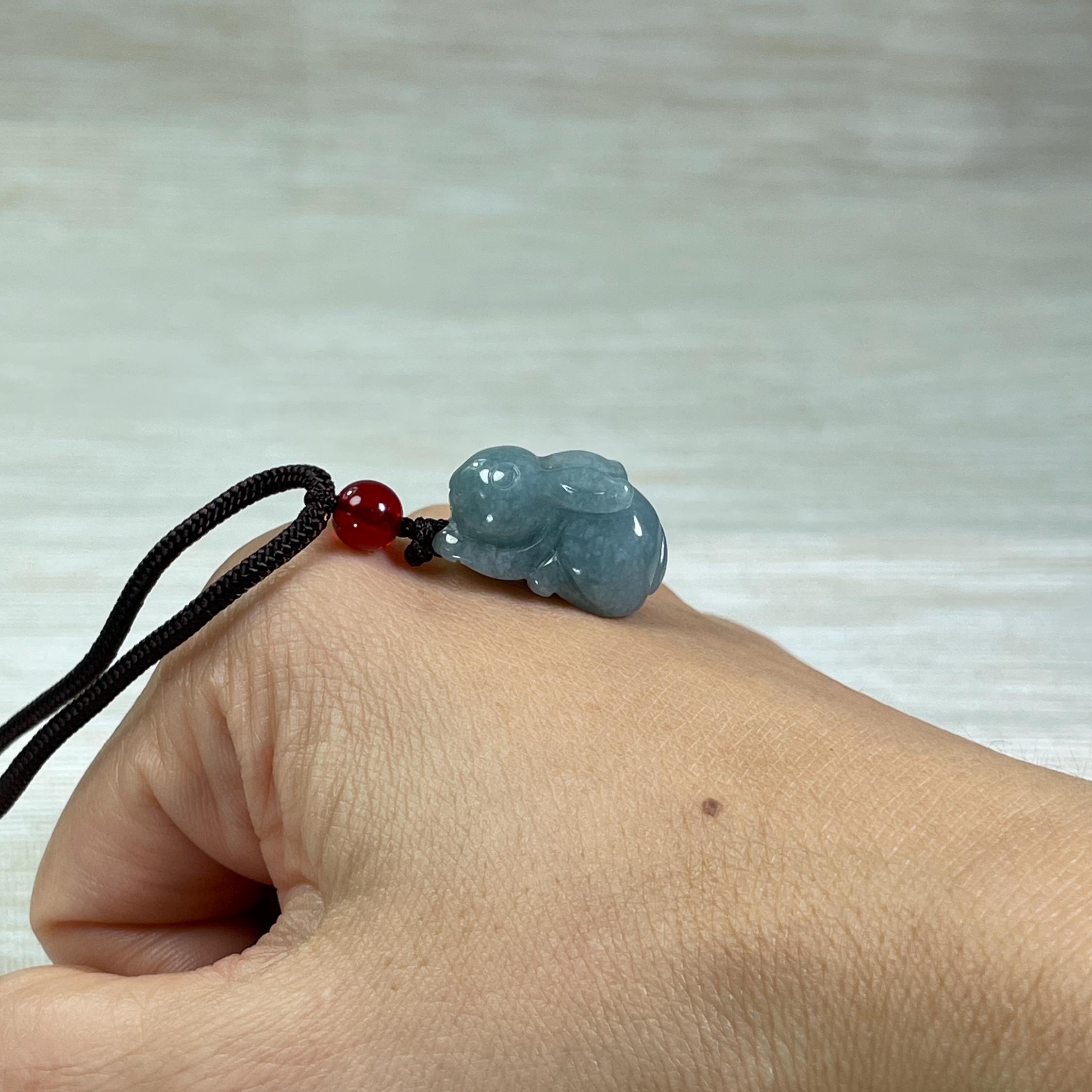 Collier Lapin En Jade Vert Zodiac Chinois - Pendentif Jadéite Sur Cordon Réglable, Argent 925, Neuf