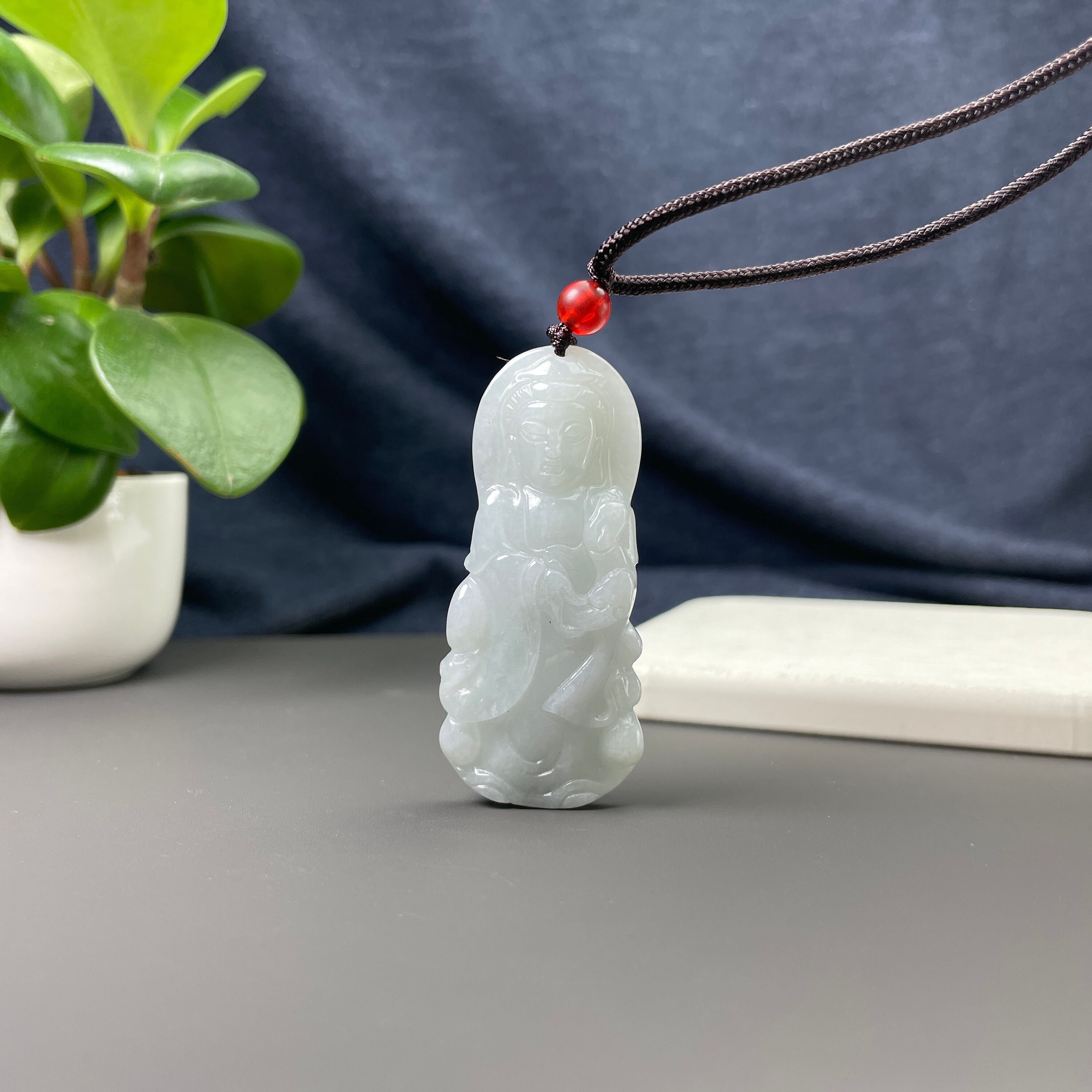 Real Jade Guanyin Necklace, Genuine Green Jadeite Guan Yin Pendant ...