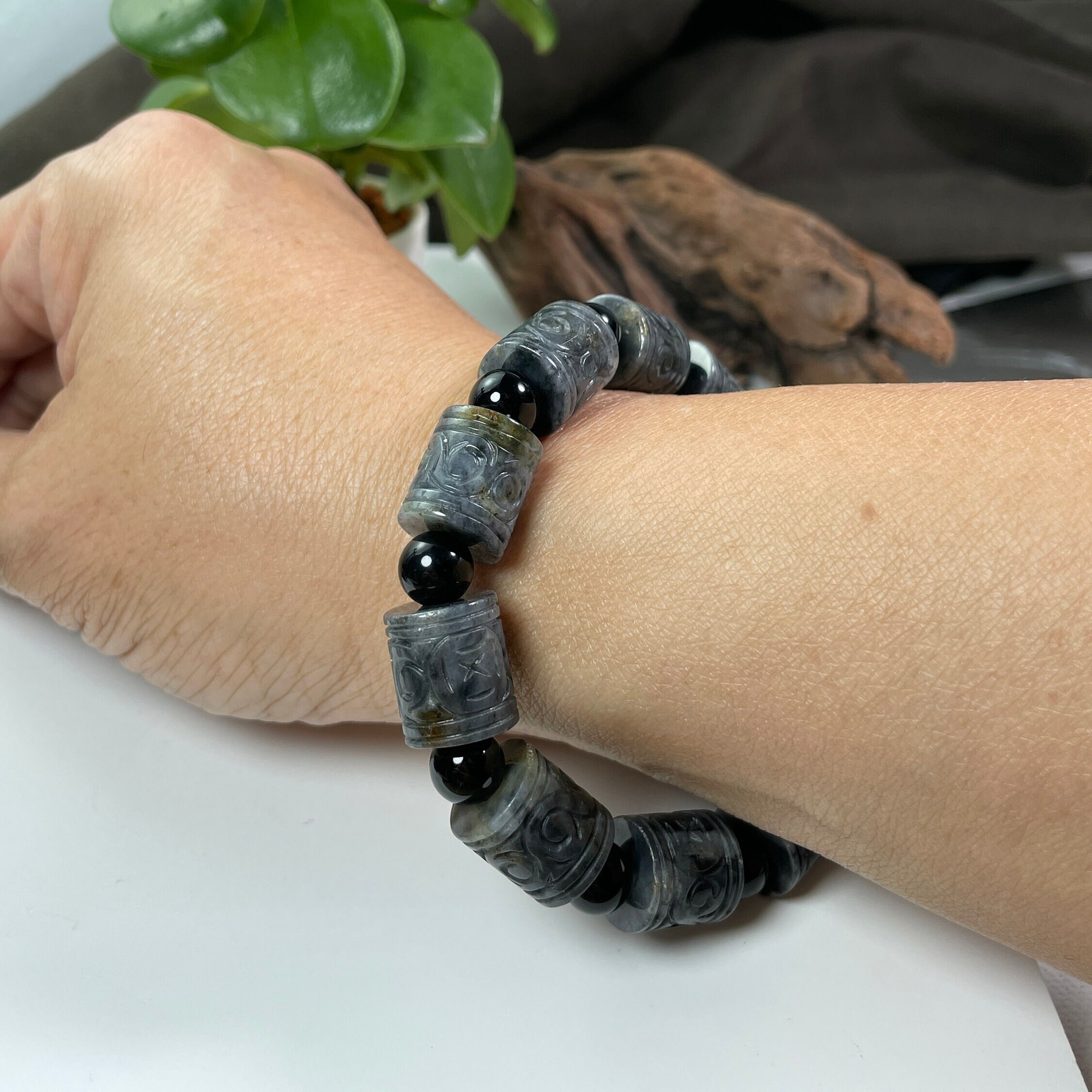 本物のグレーブラックジェダイト翡翠ブレスレットバングル、希少な中国