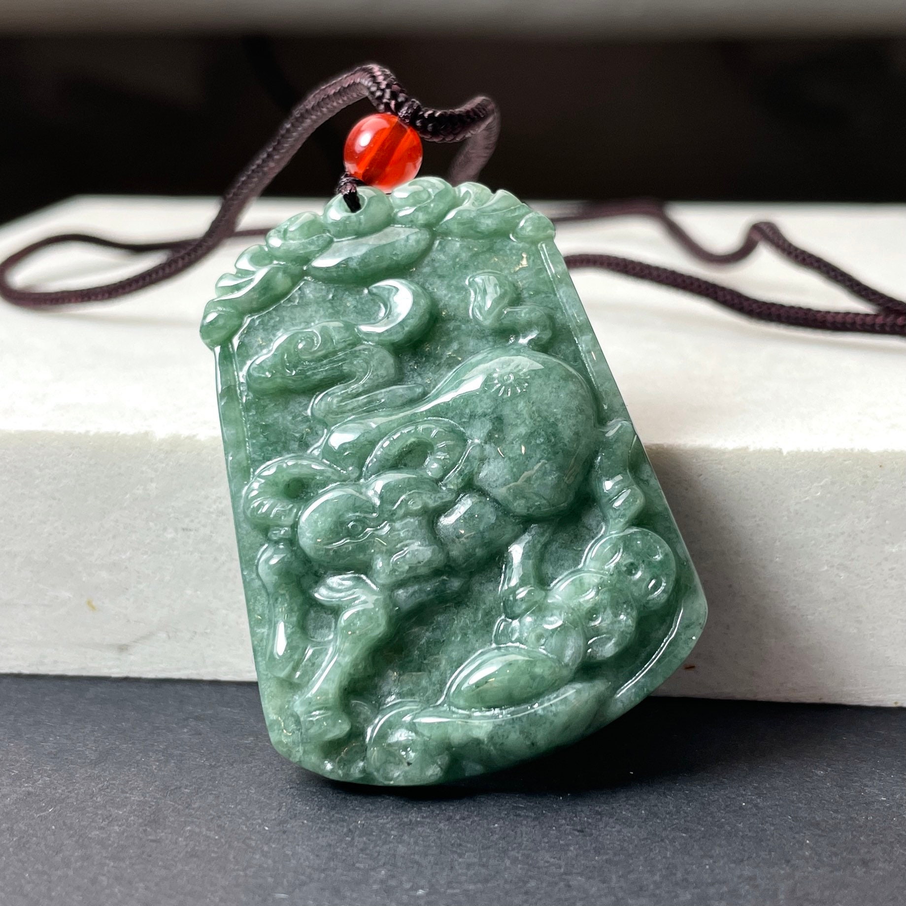 Real Green Jade Ox Necklace, Personalized Engraved Named Pendant