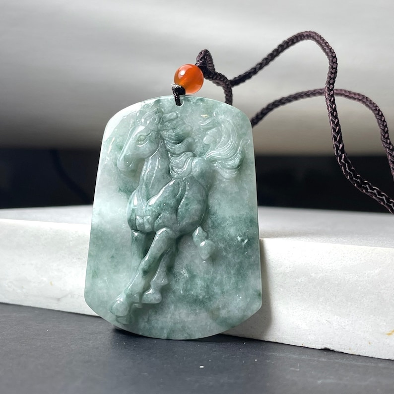 green in snow jade animal horse carving charm amulet