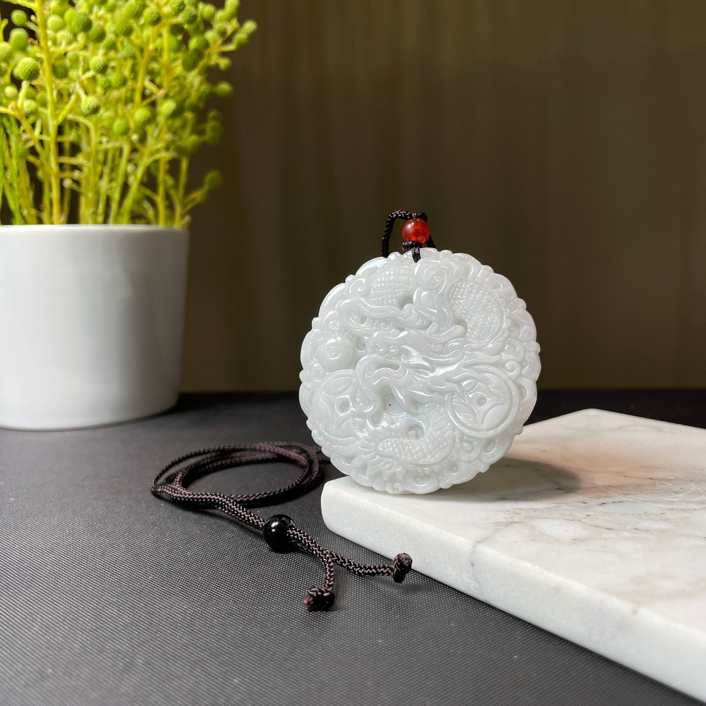 White Jade Dragon Jewelry Pendant Gift, Year of the Dragon, Handmade Jadeite Charm Necklace, Feng Shui Lucky Protection Amulet, Men Women