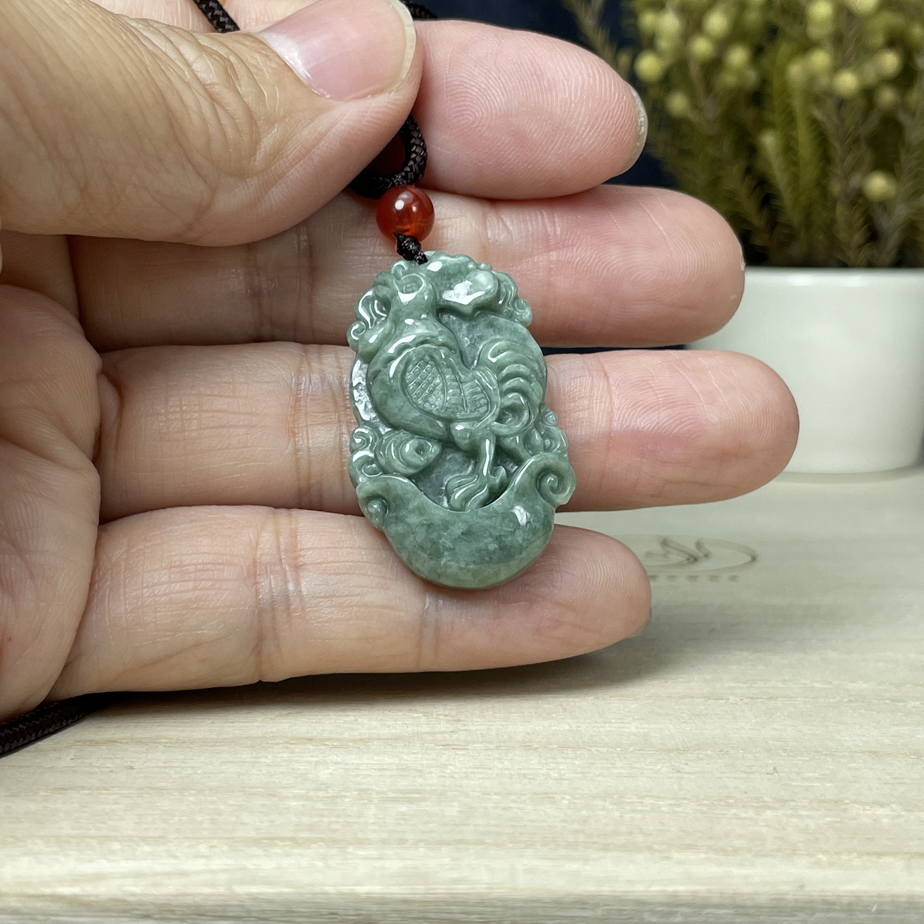 Breloque Zodiaque Coq/poulet En Jade Naturel Sculpté à La Main - Authentique - Neuf
