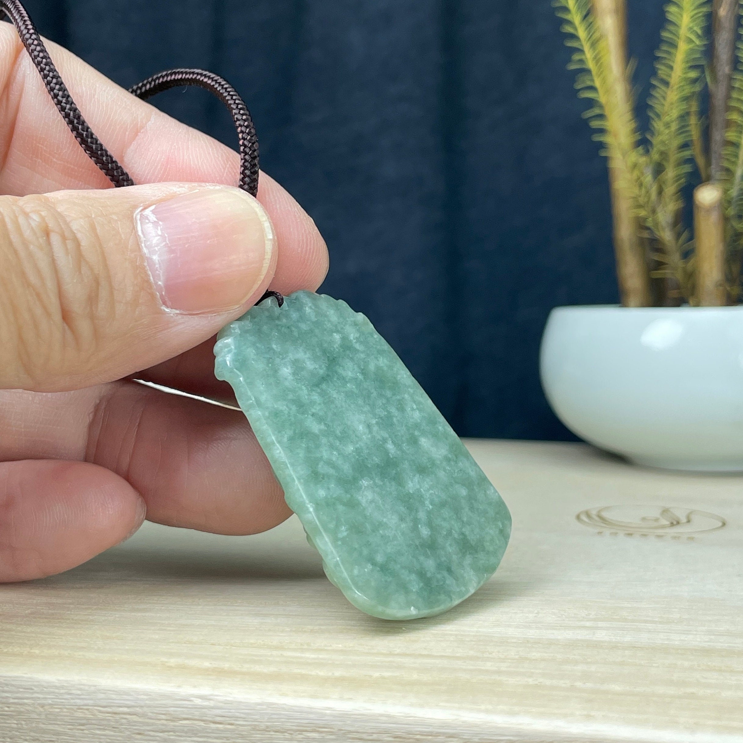 Real Green Jade Ox Necklace, Personalized Engraved Named Pendant