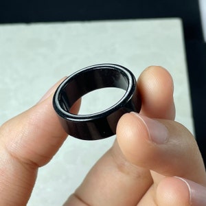 Real Fine Jade Ring Men, Authentic Thick Stacking Black Ring Band, Genuine Chinese Protection Feicui Jewelry, Plain Bague Cool Gift, Women