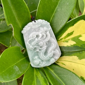 Real White Jade Dragon Necklace, Chinese Zodiac Year of Dragon Charm, Personalized Engraved Named Pendant, Grade A Jadeite Animal Gift Men