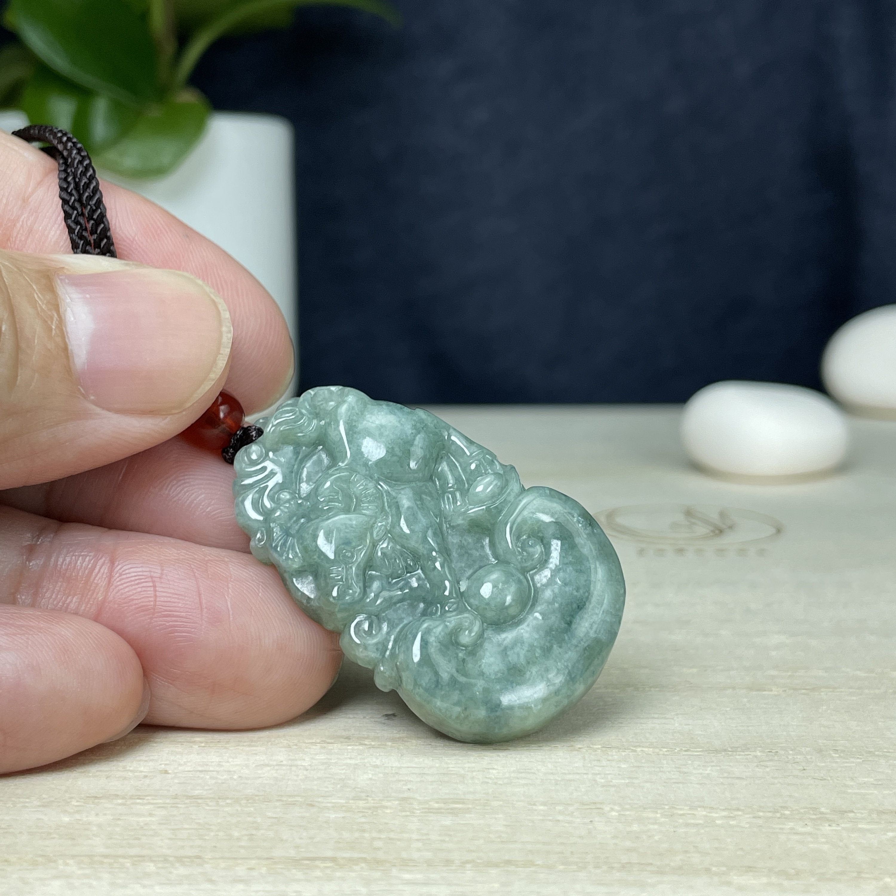 Real Green Jade Ox Necklace, Personalized Engraved Named Pendant
