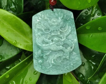 Jade Dragon Pendant, Year of Dragon 2024 Craw Necklace, China Carve Feicui Charm, Ancient Design Amulet Jewelry Lucky Gift Idea, Man Woman