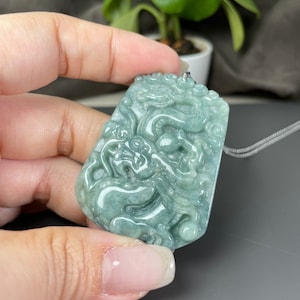 Year of the Dragon, Real Jade Dragon Charm Necklace, Green Jade Pendant Men Jewelry, Lucky Chinese Carving Tag, Lunar New Year Gift Women