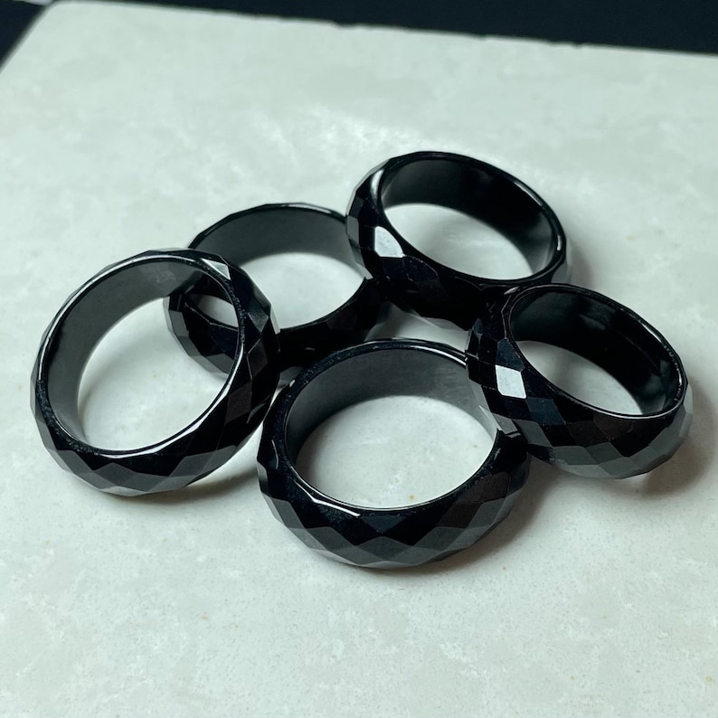 Real Fine Black Jade Ring Men, Genuine Facet Stacking Ring Band, Untreated Chinese Protection Feicui Jewelry, Plain Bague Cool Gift, Women image 5