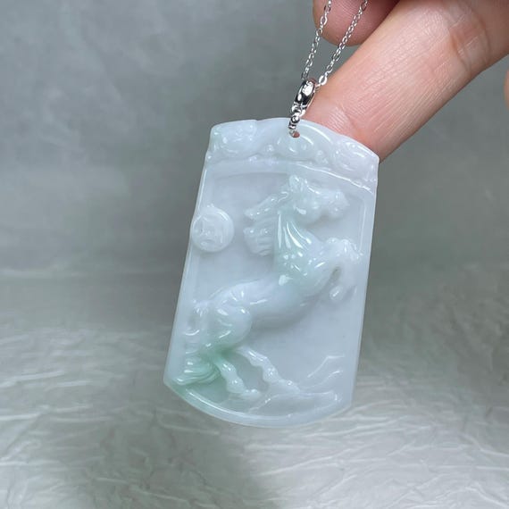 Real Grade A Jade Horse Pendant: Year of the Horse (2026), Icy White Carved Charm Necklace, Sterling Silver Bail Jewelry