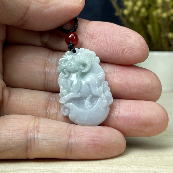 Real White Jade Goat Pendant Charm, Chinese Zodiac Year of Sheep Lamb Necklace, Personalized Engraved Named, Jadeite Jewelry Gift Men Women