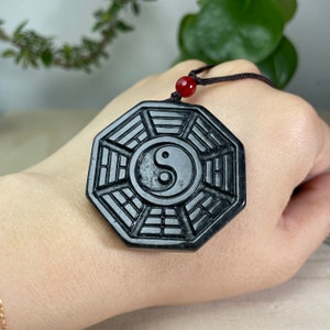 Colgante de jade Bagua, amuleto Yin Yang Ba Gua de jadeíta negra auténtica, joyería de espejo chino Fei Cui Tai Chi natural, amuleto taoísta