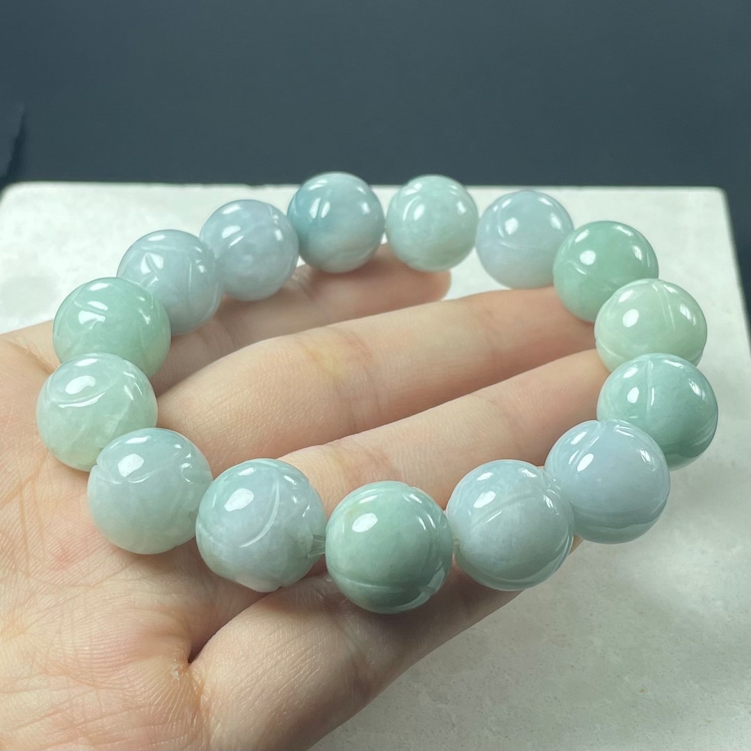 Real Jade Bracelet, Crafted Jadeite Beads, Authentic Green Chinese Fei