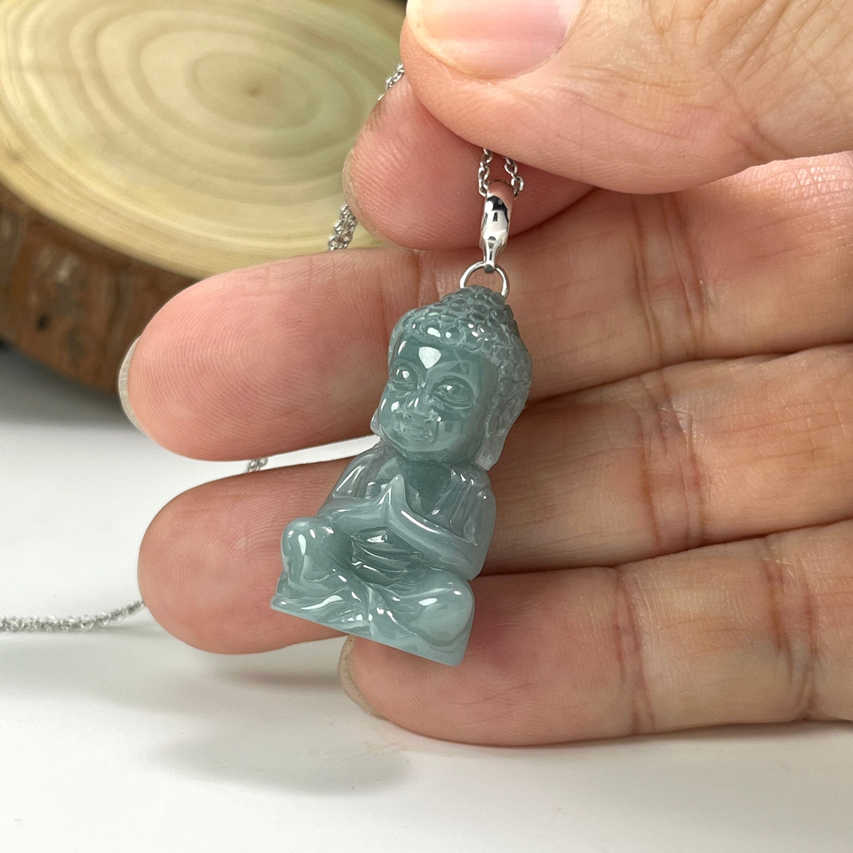 10 K Laughing Buddha Pendant Strong Green Jade (Partially Iced) | That's My  Gem