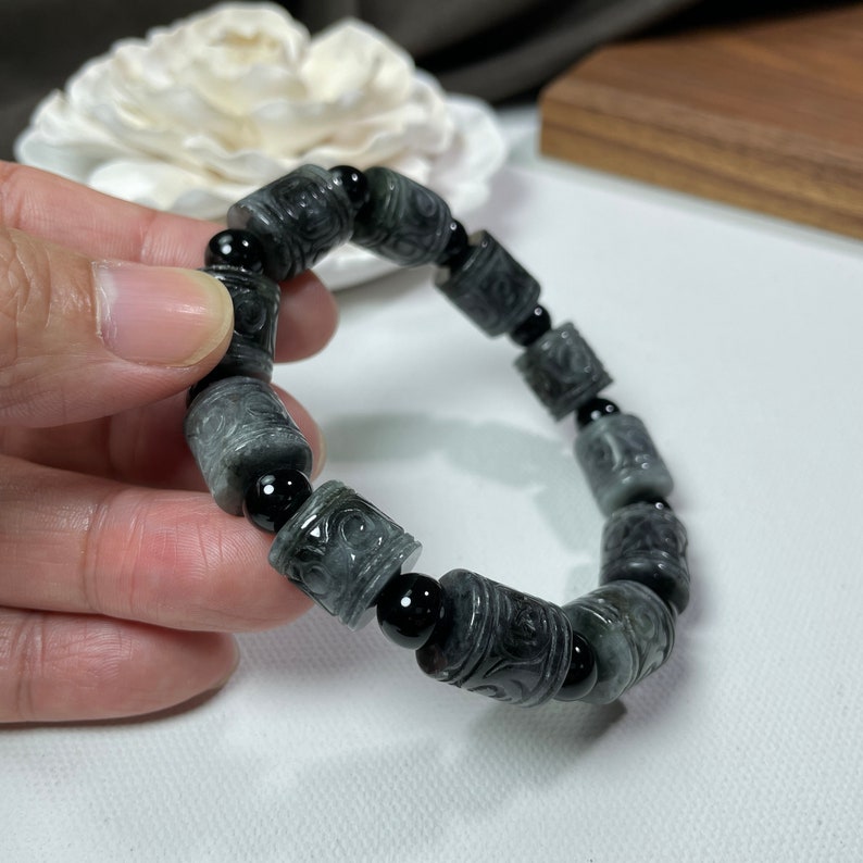 rare carving round Lulu tong bead bracelet, best gift for men