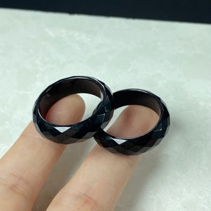 Real Fine Black Jade Ring Men, Genuine Facet Stacking Ring Band, Untreated Chinese Protection Feicui Jewelry, Plain Bague Cool Gift, Women image 3