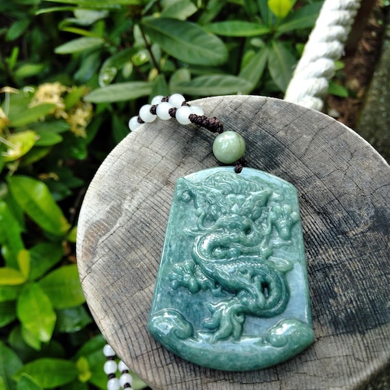 Chinese Natural hand engraving cyan dragon phoenix fashion pendant necklace