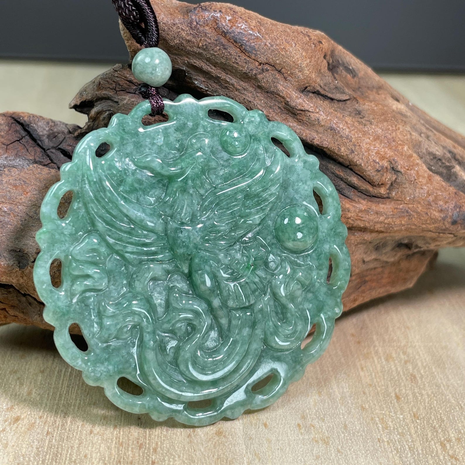 Real Green Jade Phoenix Necklace , Chinese Fenghuang Feicui Pendant ...
