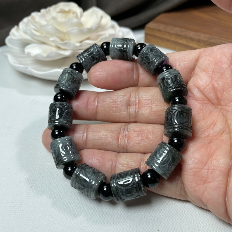black jade lucky men bead bracelet