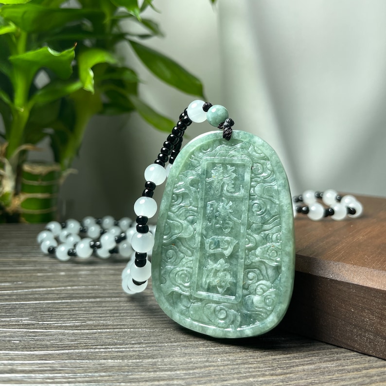 Jadedrakehalsband, grönt jadehänge med drakens år-statyberlock, kinesiskt månnyår, lyckosam fengshui-gåva, jadesmycken för man och kvinna bild 4