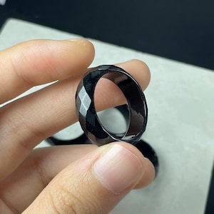 Real Fine Black Jade Ring Men, Genuine Facet Stacking Ring Band, Untreated Chinese Protection Feicui Jewelry, Plain Bague Cool Gift, Women image 4