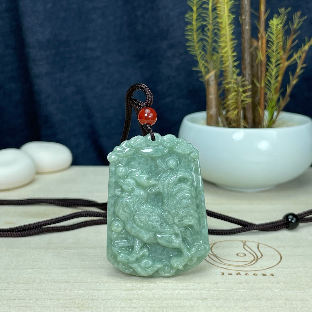 Real Green Jade Rooster Pendant, Chinese Zodiac Year of Rooster Chicken