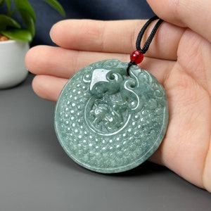 Collar de dragón de jade verde auténtico, colgante con amuleto tallado chino, moneda antigua tradicional Pixiu, joyería de jadeíta de la suerte para hombres y mujeres.
