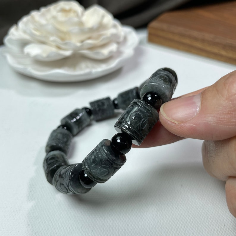 chinese black jade beaded bracelet, men gift