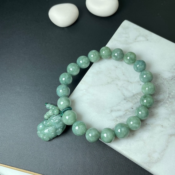 Bracelet en perles de jade véritable vert naturel, charme Pixiu