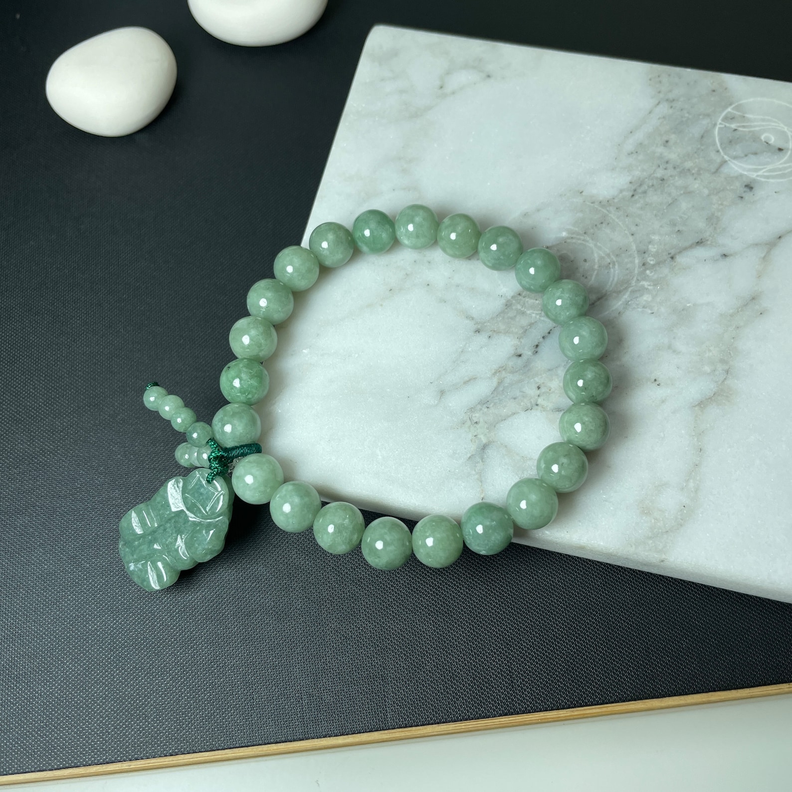 Pixiu Bracelet, Real Green Jade Beaded With Lucky Carving Piyao Charm ...