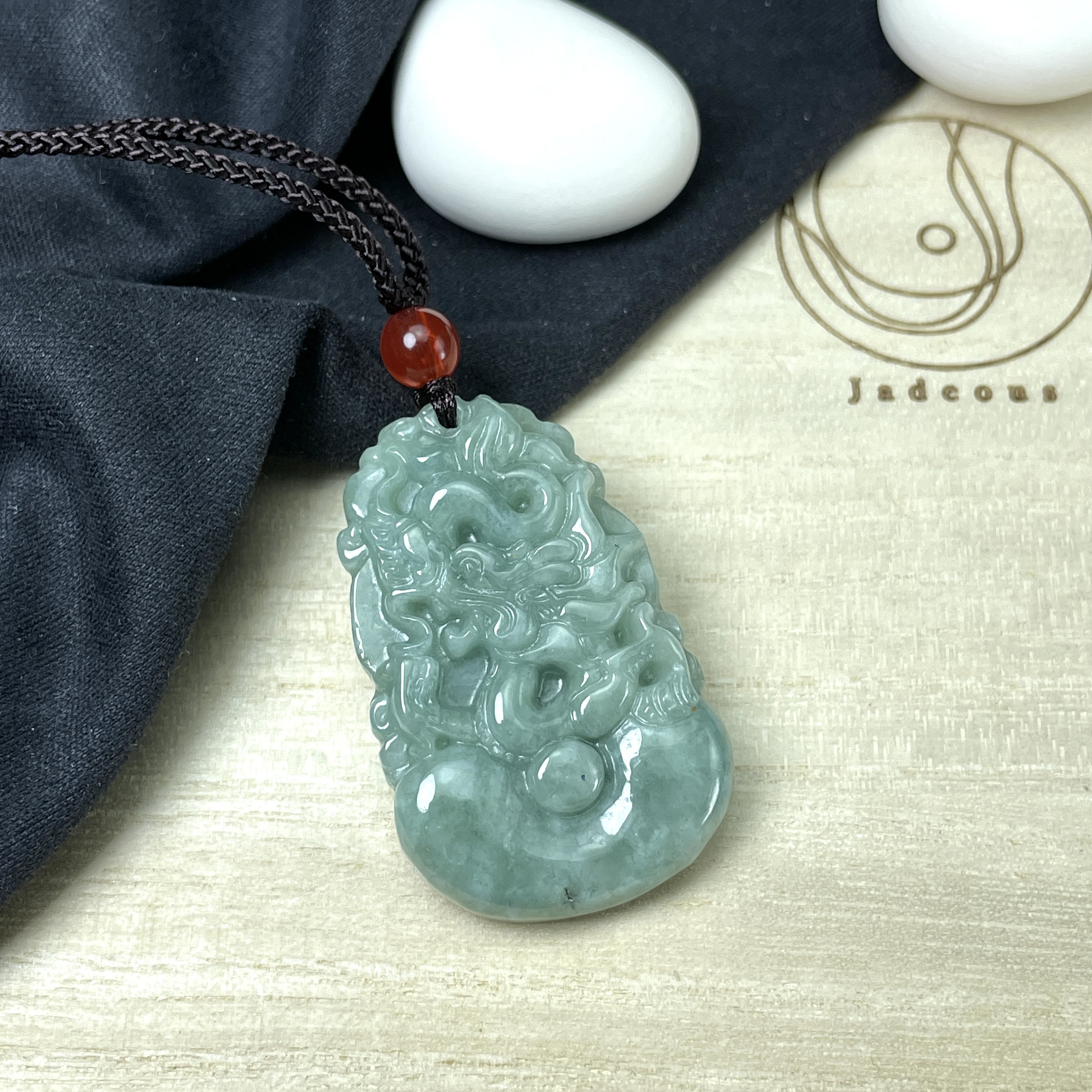 Oakky Vintage Chinese Zodiac Pendant Necklace - Green Gemstone Signet Necklace With Chain