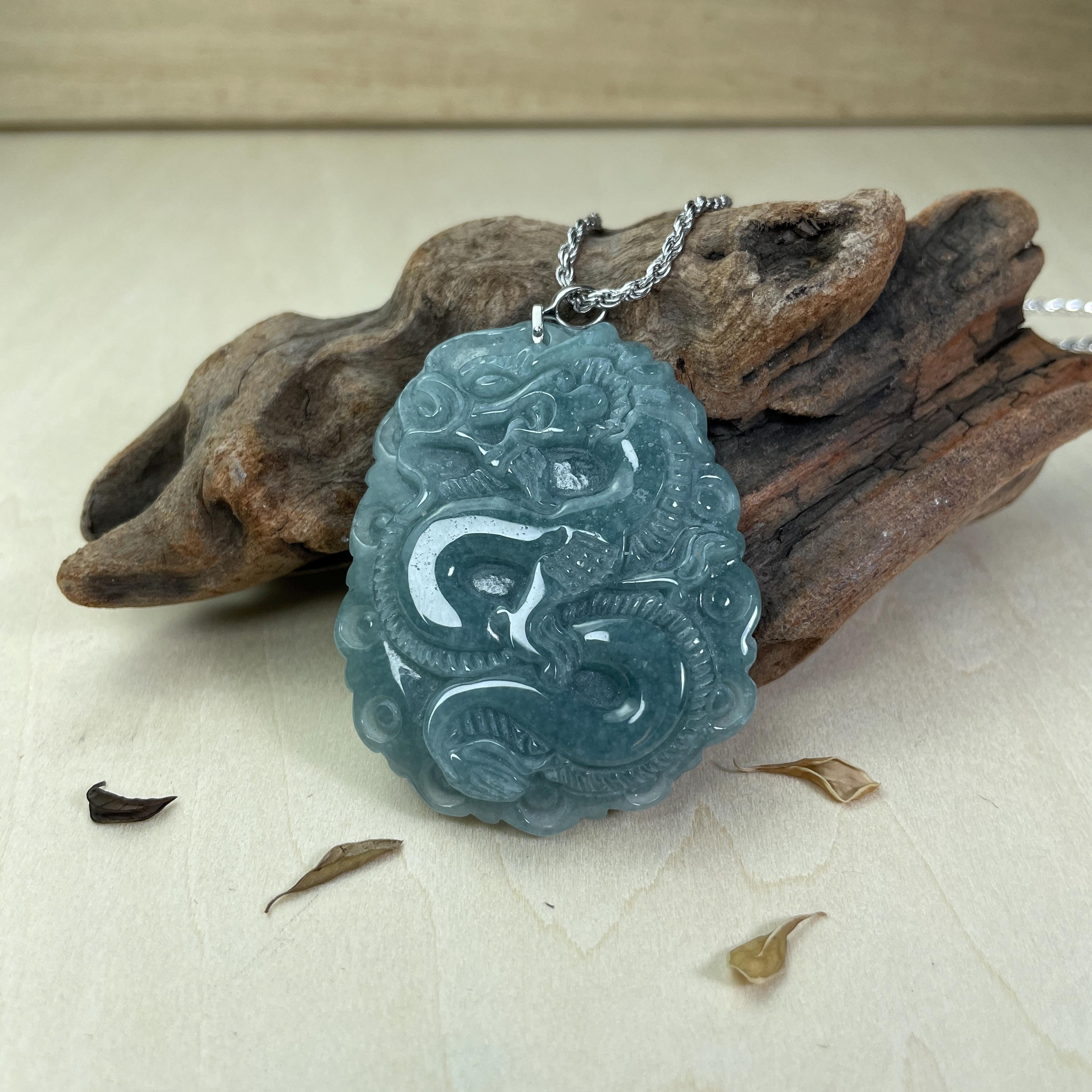 Pendentif Mini Dragon En Jade Clair Plaqué Or 24K - Très Petit Et Délicat - Neuf Sans Emballage